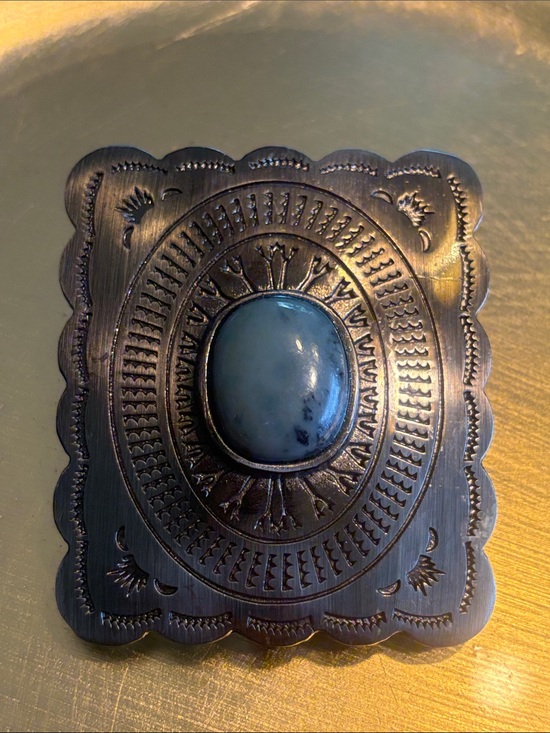 Accessories - Southwestern Turquoise Belt Buckle- Silver-Tone 3x2.5 in